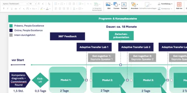 Vorschau der Programm- und Konzeptbausteine mit Modulen, Transfer Labs und Begleitformaten